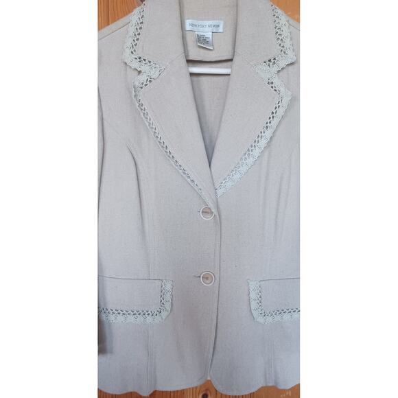 VTG Newport News Linen Blend Blazer Lace Details on Lapel Cuffs Pockets Womens 8 - Picture 5 of 7